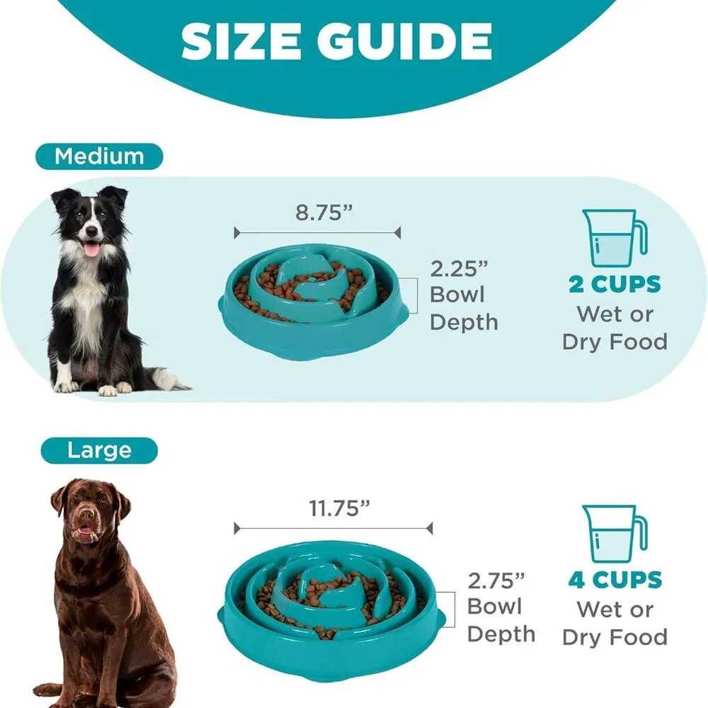 Outward Hound Fun Feeder Slo Bowl, Slow Feeder Dog Bowl, Medium/Mini, Turquoise